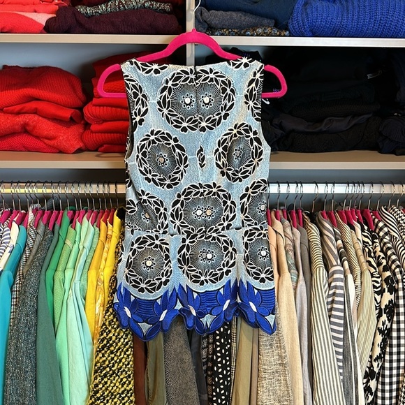 Thakoon blue/white/black embroidered print peplum style blouse size 4 - Picture 5 of 5